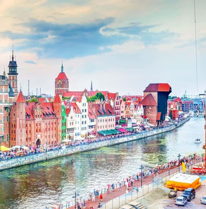 Colorful houses along the Motława waterfront in Gdansk