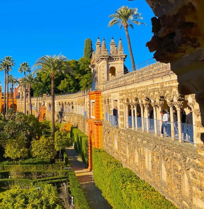 Gardens and facade of the Royal Alcázar of Seville