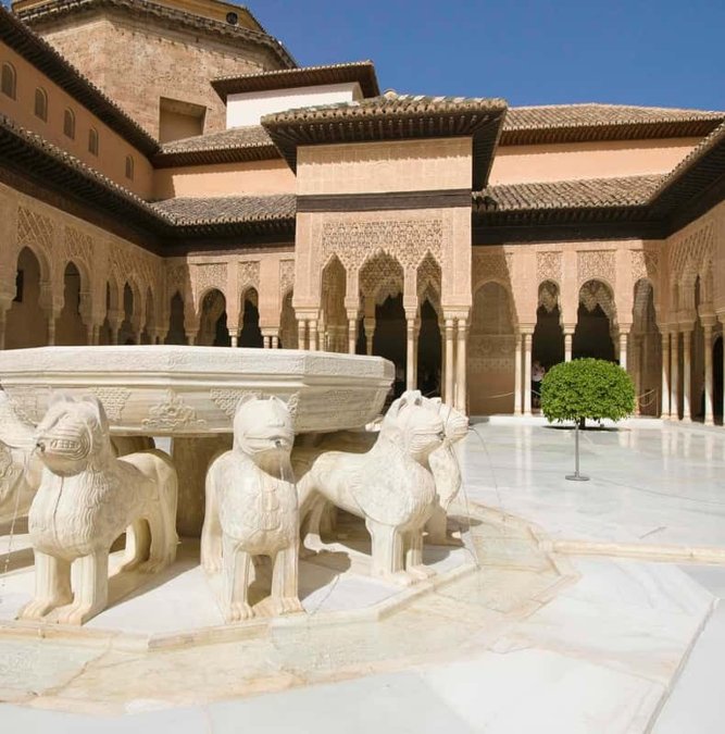 Court of the Lions in the Alhambra with its marble fountain