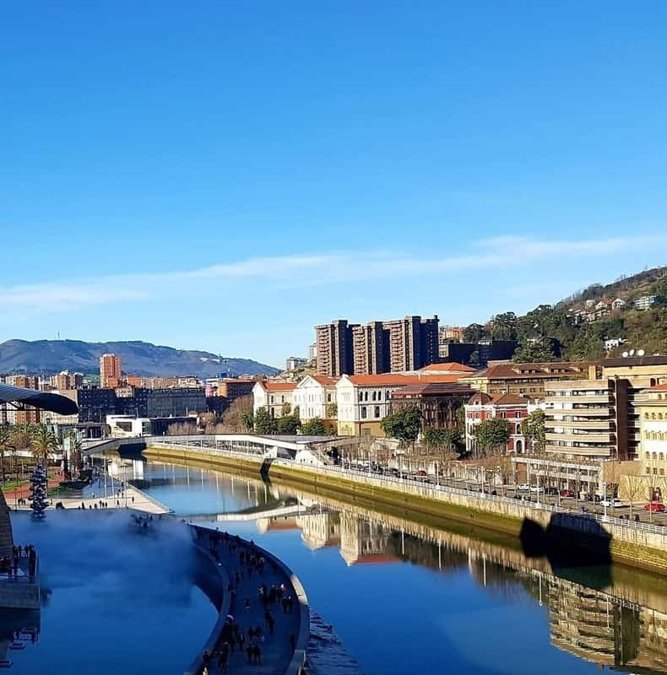 Titanium curves of the Guggenheim Museum on the Bilbao riverside