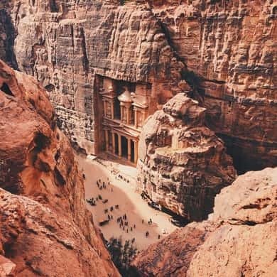 Rock-cut tomb facades on the cliffs of Petra