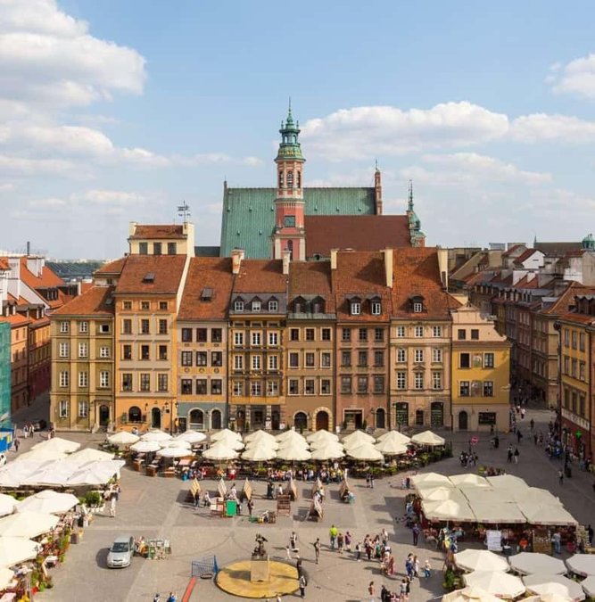Aerial view of the Old Town Market Square in Warsaw