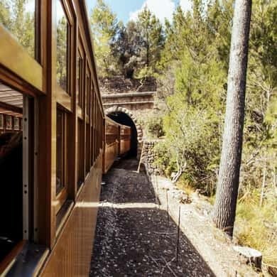 Wooden tram arriving at Port de Sóller