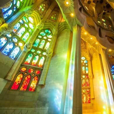 Rainbow stained-glass light inside the Sagrada Família