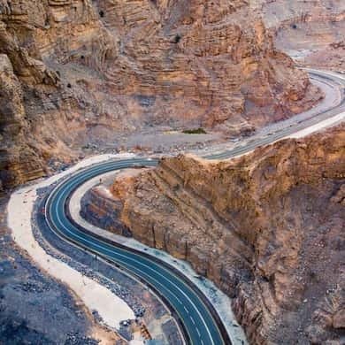 Switchback road climbing Jebel Jais mountain