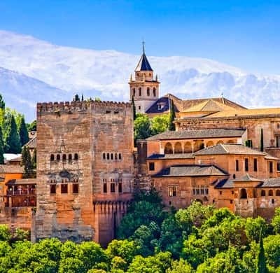 The red walls of the Alhambra above Granada
