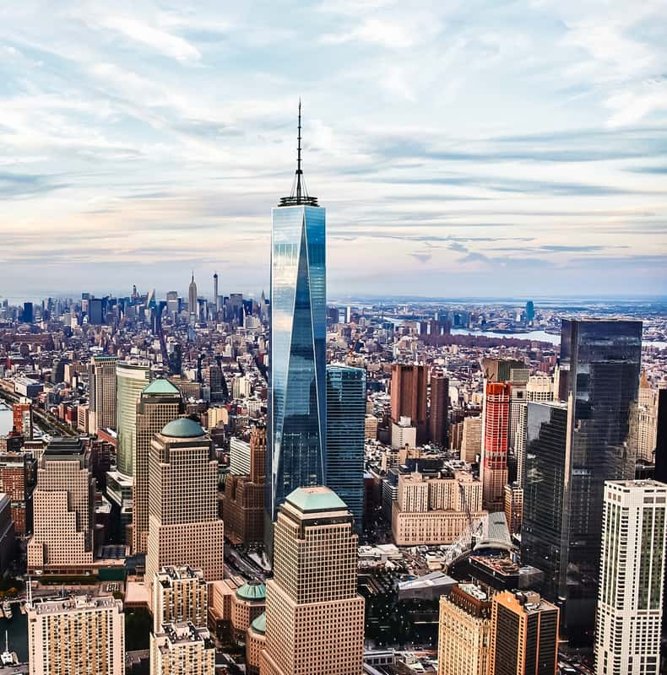 One World Trade Center towering over lower Manhattan
