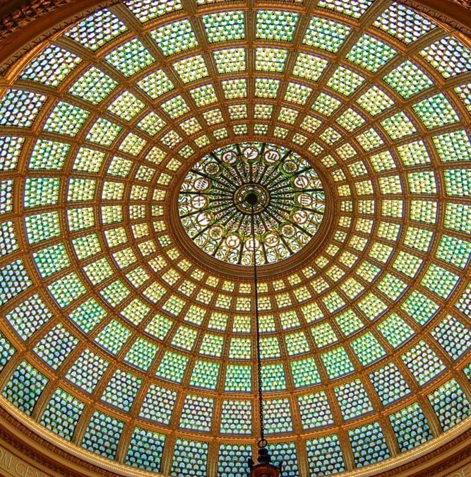 Stained-glass Tiffany dome inside the Chicago Cultural Center