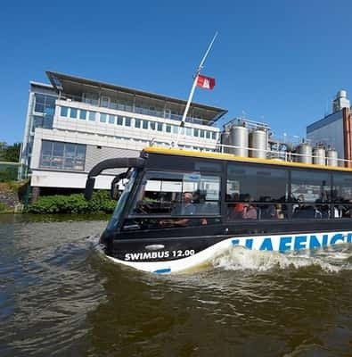 Amphibious bus entering the water in Hamburg