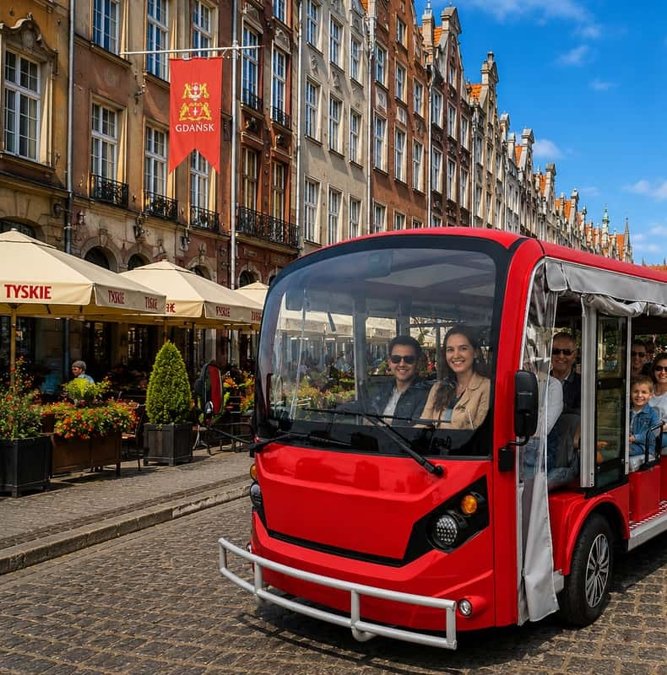 Red electric cart on a street in the Gdansk Main Town