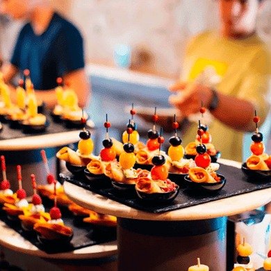 Board of tapas on a bar counter in Madrid
