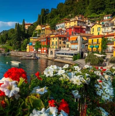 Pastel houses of Varenna on the shore of Lake Como