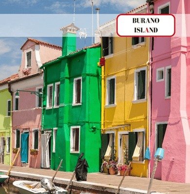 Brightly painted houses along a canal in Burano