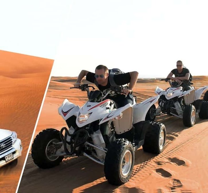 Rider on a quad bike crossing the dunes outside Dubai