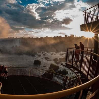 Iguazu Falls at sunset from the viewing platform