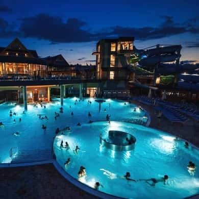 Snow-covered thermal pools complex in the Tatras