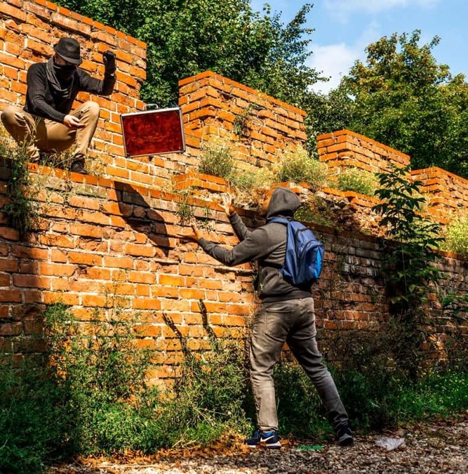 Players on a spy-themed walking game in Gdansk