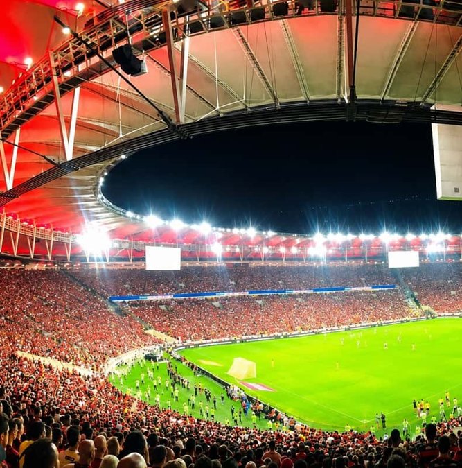 Floodlit Maracanã Stadium packed for a match