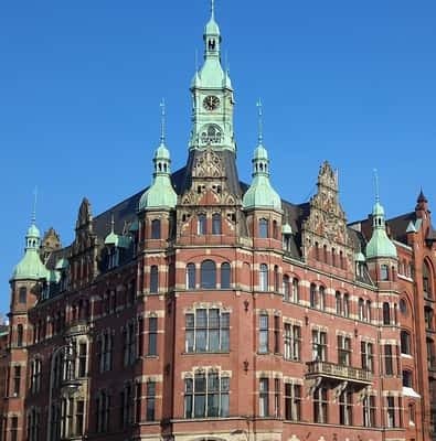 Red-brick towers of the Speicherstadt in Hamburg