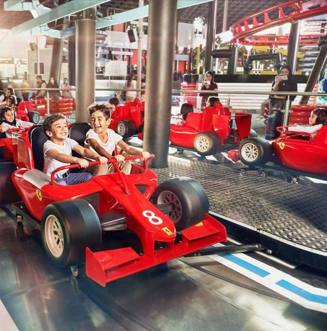Red roof of Ferrari World on Yas Island