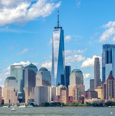 New York City skyline featuring One World Trade Center.
