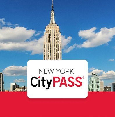 Empire State Building with New York CityPASS logo in foreground.