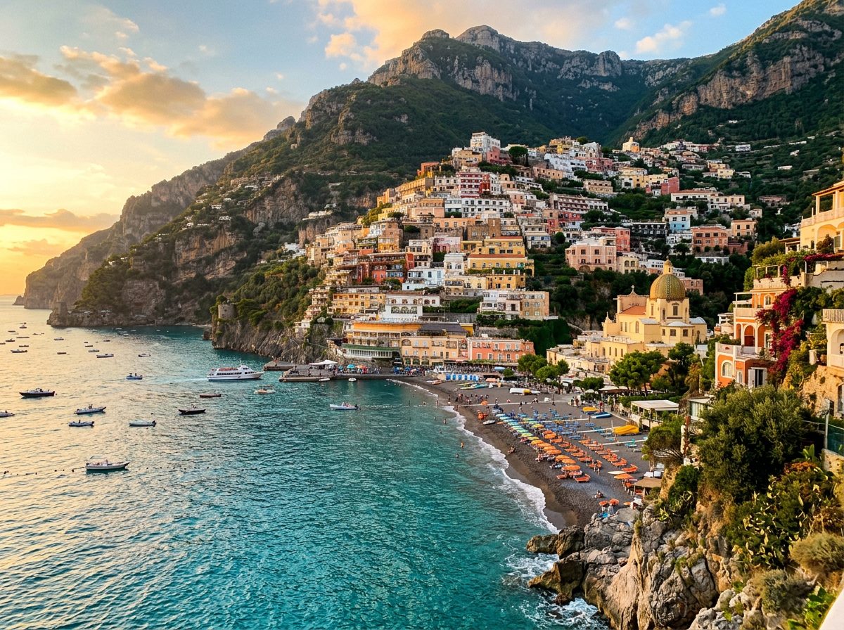 Positano's pastel houses stacked above the sea on the Amalfi Coast
